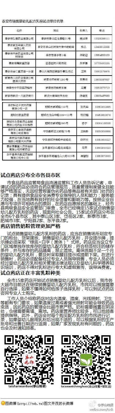 試點奶粉銷售不再只是傳聞】我市確定15家藥店試點銷售嬰幼兒配方乳粉
